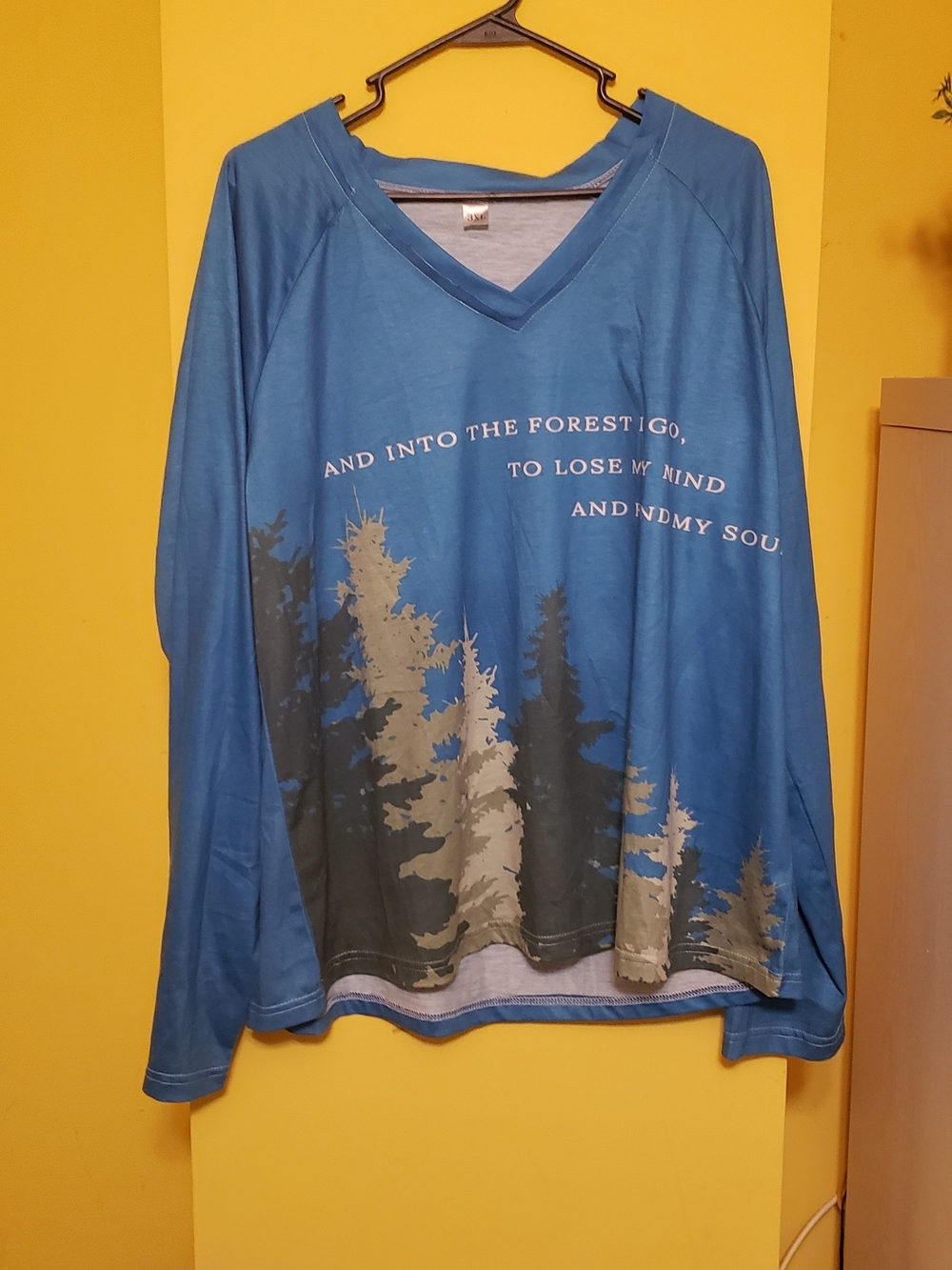 Women's Blue Forest-Graphic V-Neck Long Sleeve Tee